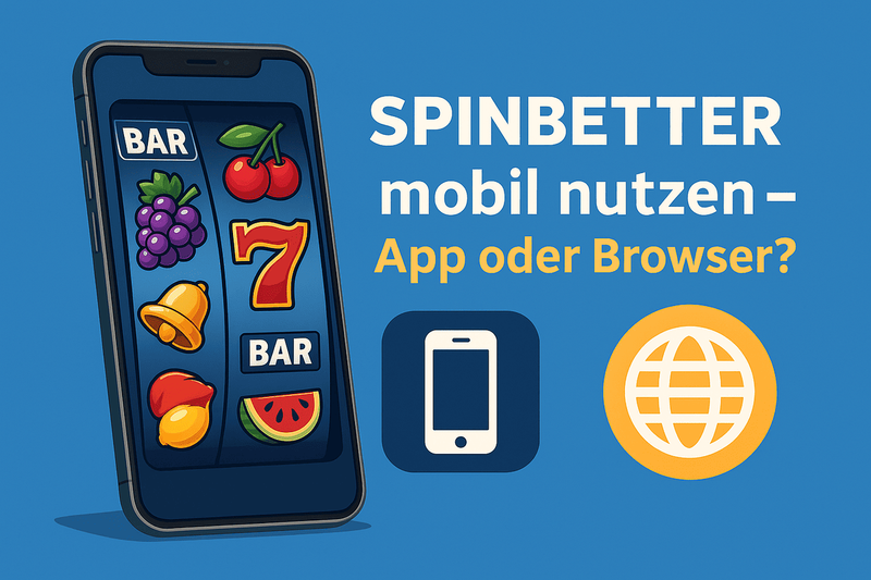Spinbetter mobil nutzen mit App oder Browser – Smartphone mit Slot-Spiel und Zugriffssymbolen